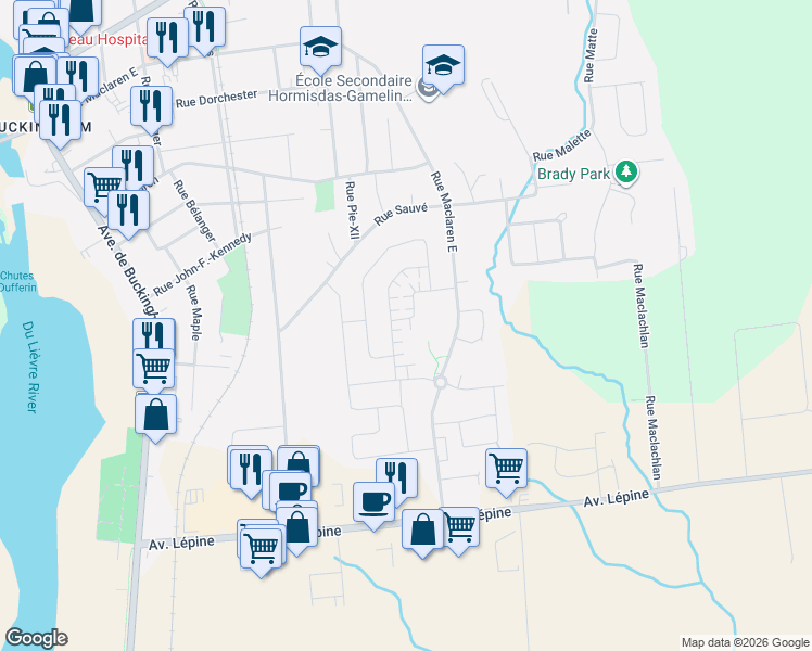 map of restaurants, bars, coffee shops, grocery stores, and more near 38 Rue William-Kelly in Gatineau