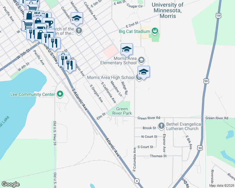 map of restaurants, bars, coffee shops, grocery stores, and more near 111 Meadow Lane in Morris