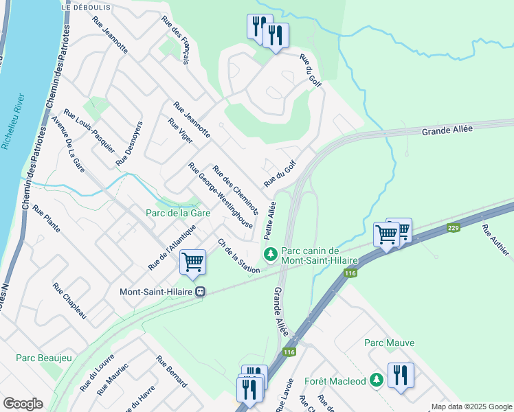 map of restaurants, bars, coffee shops, grocery stores, and more near 815 Rue des Cheminots in Mont-Saint-Hilaire