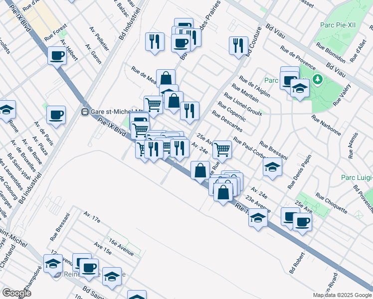 map of restaurants, bars, coffee shops, grocery stores, and more near 4170 47e Rue in Montréal