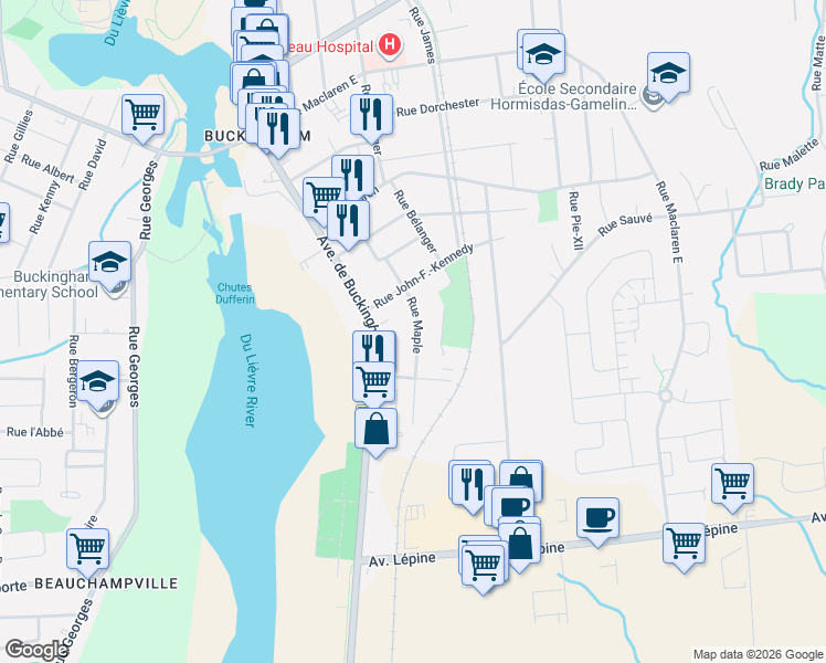map of restaurants, bars, coffee shops, grocery stores, and more near 699 Rue Maple in Gatineau