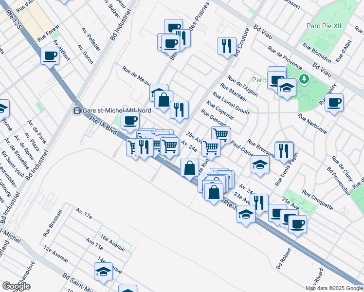 map of restaurants, bars, coffee shops, grocery stores, and more near 4191 46e Rue in Montréal