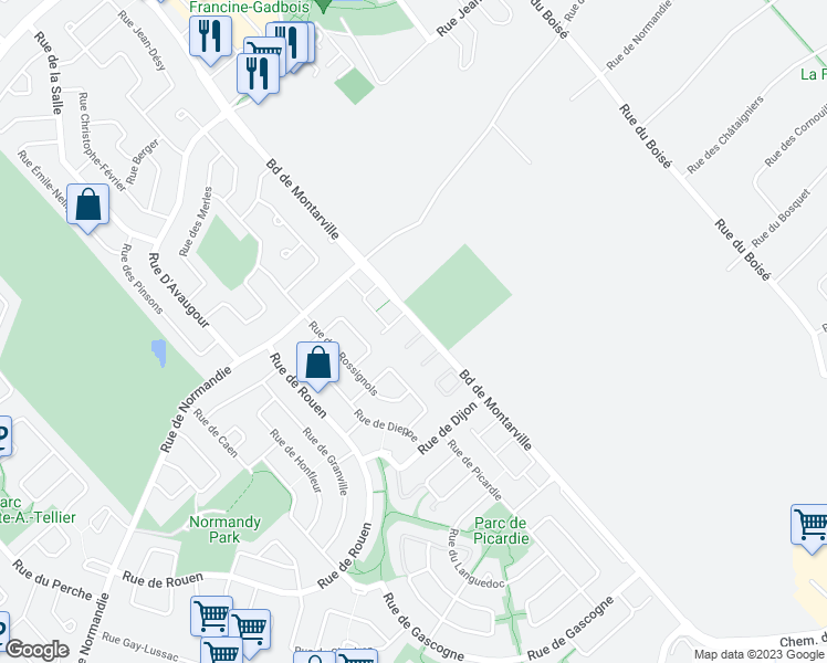 map of restaurants, bars, coffee shops, grocery stores, and more near 1260 Boulevard de Montarville in Boucherville