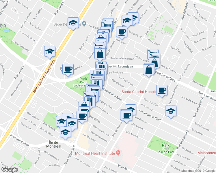 map of restaurants, bars, coffee shops, grocery stores, and more near 7284 Rue Beauchesne in Montréal
