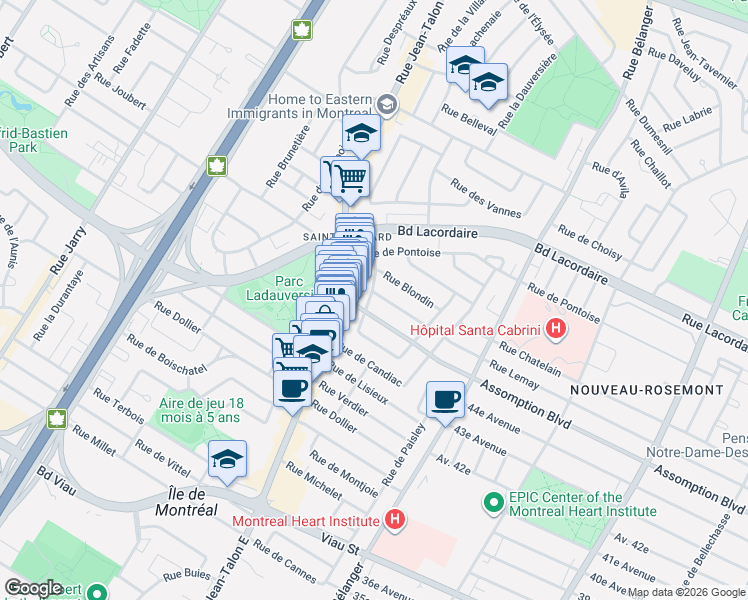 map of restaurants, bars, coffee shops, grocery stores, and more near 7284 Rue Beauchesne in Montréal