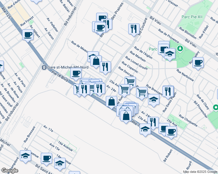 map of restaurants, bars, coffee shops, grocery stores, and more near 46e Rue in Montréal