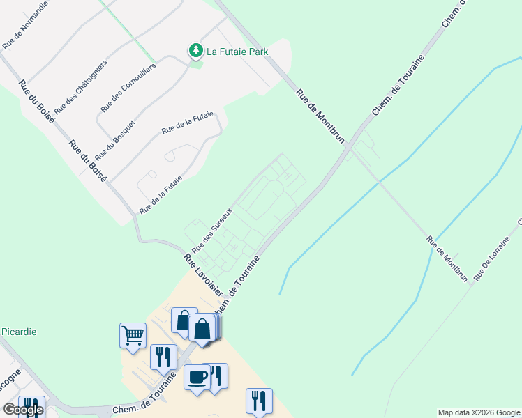 map of restaurants, bars, coffee shops, grocery stores, and more near 744 Rue des Sureaux in Boucherville