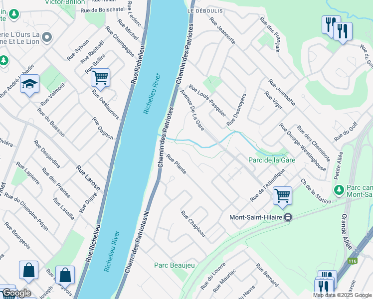 map of restaurants, bars, coffee shops, grocery stores, and more near 209 Rue des Voyageurs in Mont-Saint-Hilaire