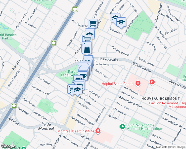 map of restaurants, bars, coffee shops, grocery stores, and more near 7284 Rue Beauchesne in Montreal