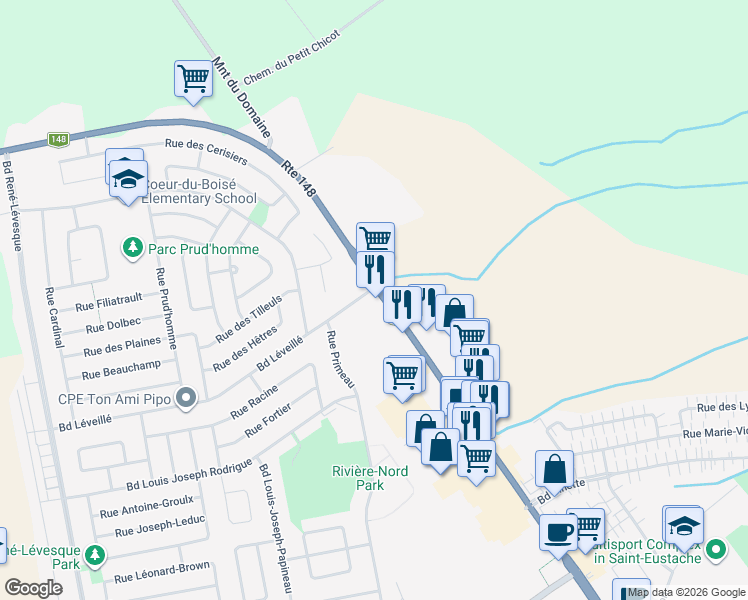 map of restaurants, bars, coffee shops, grocery stores, and more near 798 Boulevard Arthur-Sauvé in Saint-Eustache