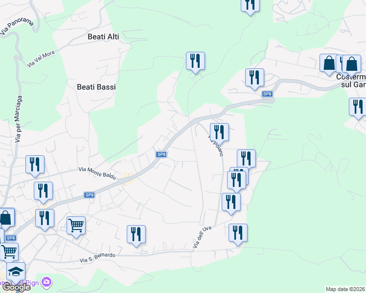 map of restaurants, bars, coffee shops, grocery stores, and more near 18 Via Vittorio Monese in Garda