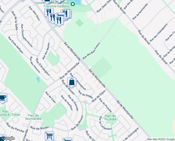map of restaurants, bars, coffee shops, grocery stores, and more near 1234 Boulevard de Montarville in Boucherville