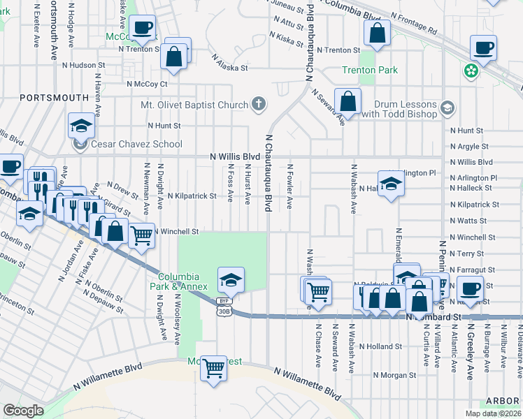 map of restaurants, bars, coffee shops, grocery stores, and more near in Portland