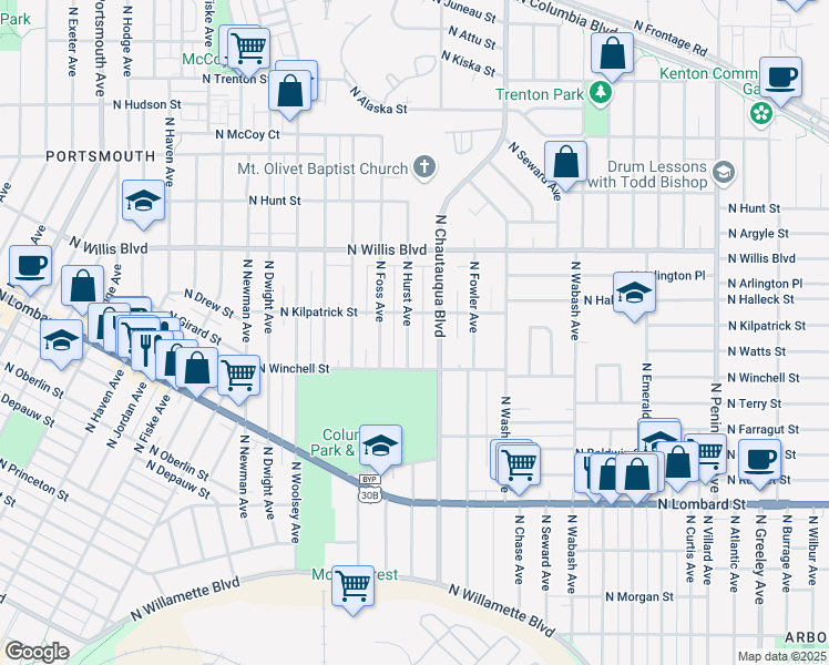 map of restaurants, bars, coffee shops, grocery stores, and more near in Portland