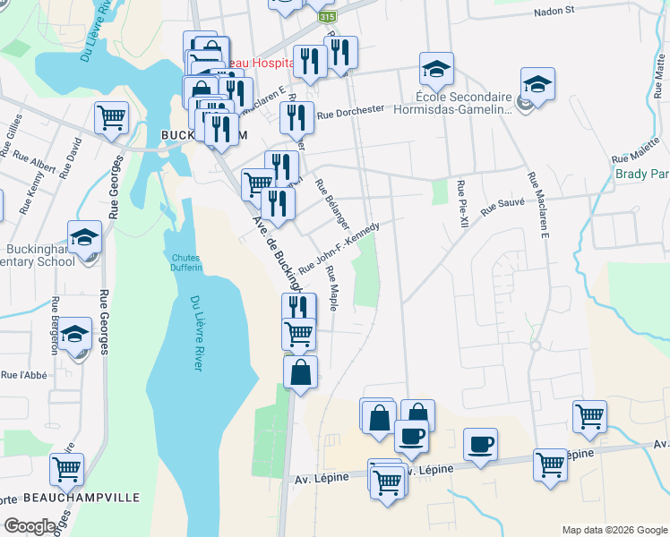 map of restaurants, bars, coffee shops, grocery stores, and more near 668 Rue Maple in Gatineau