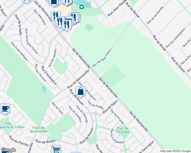 map of restaurants, bars, coffee shops, grocery stores, and more near 1232 Boulevard de Montarville in Boucherville
