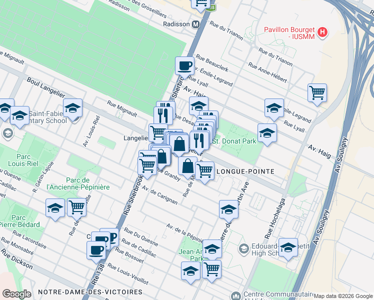 map of restaurants, bars, coffee shops, grocery stores, and more near 3094 Boulevard Langelier in Montréal