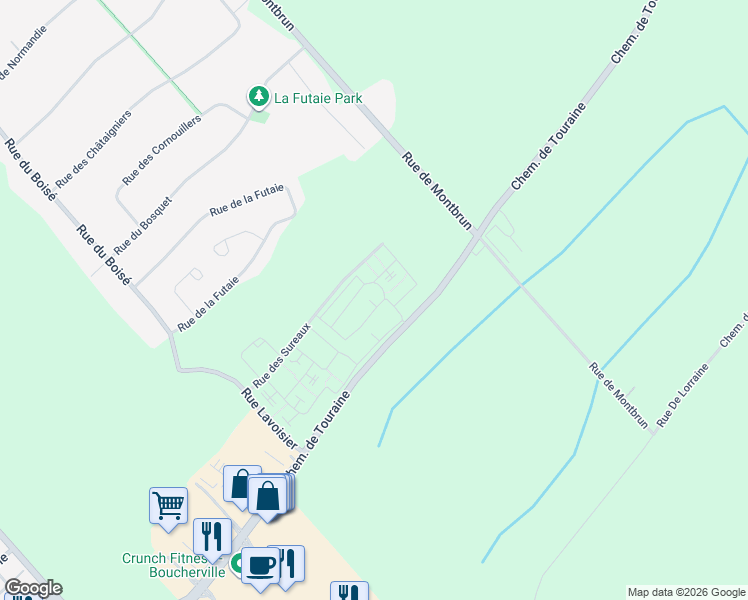 map of restaurants, bars, coffee shops, grocery stores, and more near 768 Rue des Sureaux in Boucherville