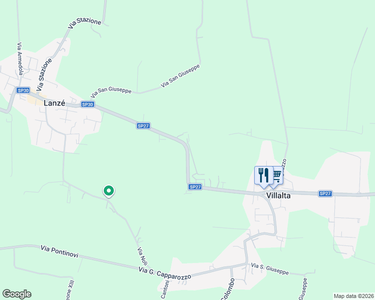 map of restaurants, bars, coffee shops, grocery stores, and more near Strada Provinciale 27 in Provincia di Vicenza