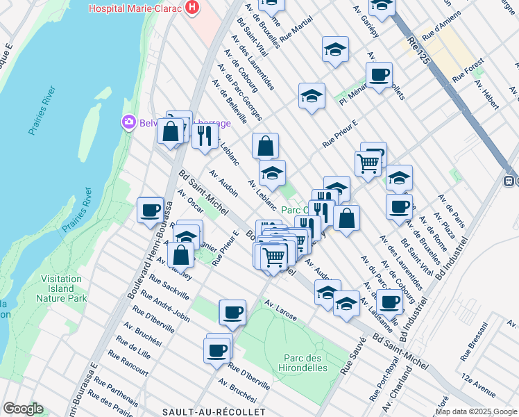 map of restaurants, bars, coffee shops, grocery stores, and more near in Montreal