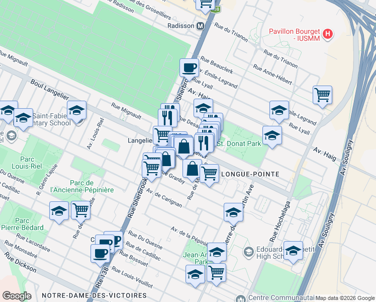 map of restaurants, bars, coffee shops, grocery stores, and more near 3144 Boulevard Langelier in Montréal