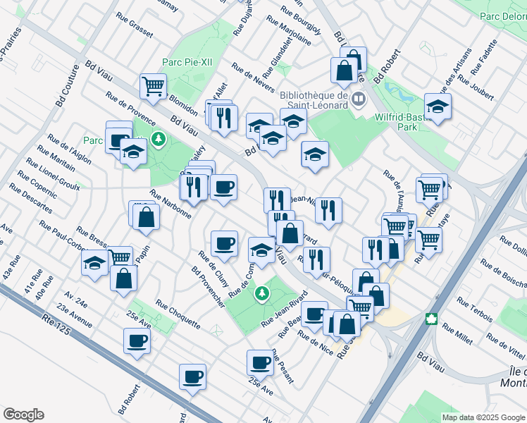 map of restaurants, bars, coffee shops, grocery stores, and more near in Montreal