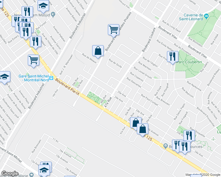 map of restaurants, bars, coffee shops, grocery stores, and more near 9202 25e Avenue in Montréal
