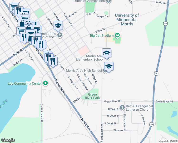 map of restaurants, bars, coffee shops, grocery stores, and more near 28 Ridge Road in Morris