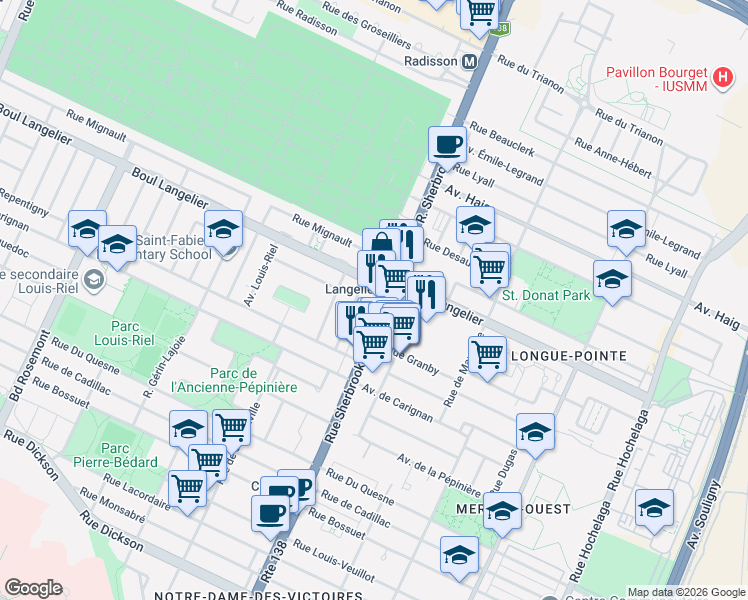 map of restaurants, bars, coffee shops, grocery stores, and more near in Montreal