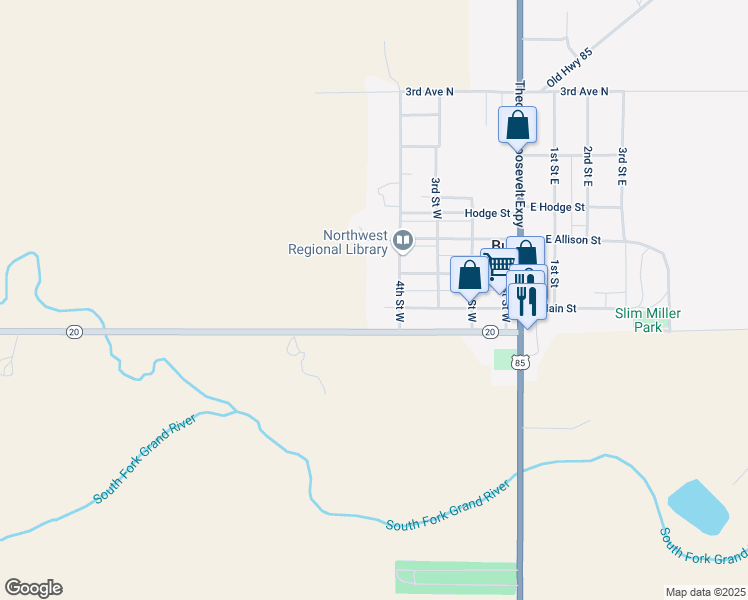 map of restaurants, bars, coffee shops, grocery stores, and more near 12453 South Dakota 20 in Buffalo