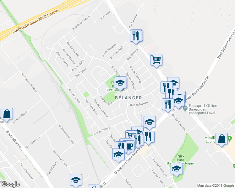 map of restaurants, bars, coffee shops, grocery stores, and more near 328 Rue Renaud Ouest in Laval