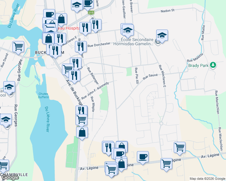 map of restaurants, bars, coffee shops, grocery stores, and more near 663 Rue Dollard in Gatineau