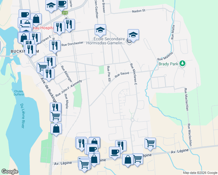 map of restaurants, bars, coffee shops, grocery stores, and more near 234 Rue Sauvé in Gatineau