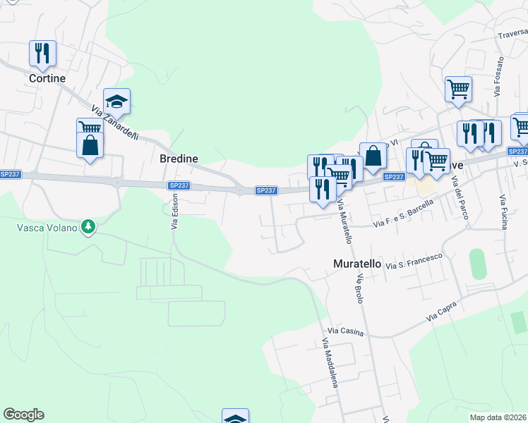 map of restaurants, bars, coffee shops, grocery stores, and more near 201 Via Brescia in Nave