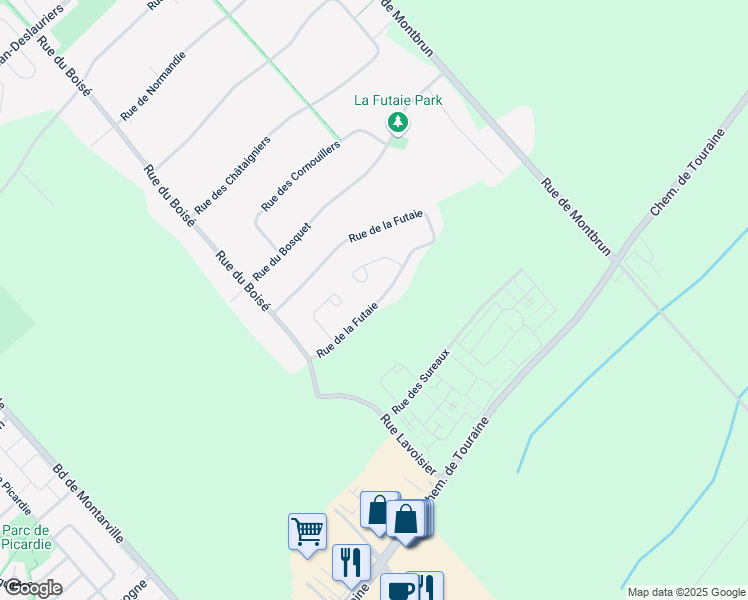 map of restaurants, bars, coffee shops, grocery stores, and more near 740 Rue de la Futaie in Boucherville