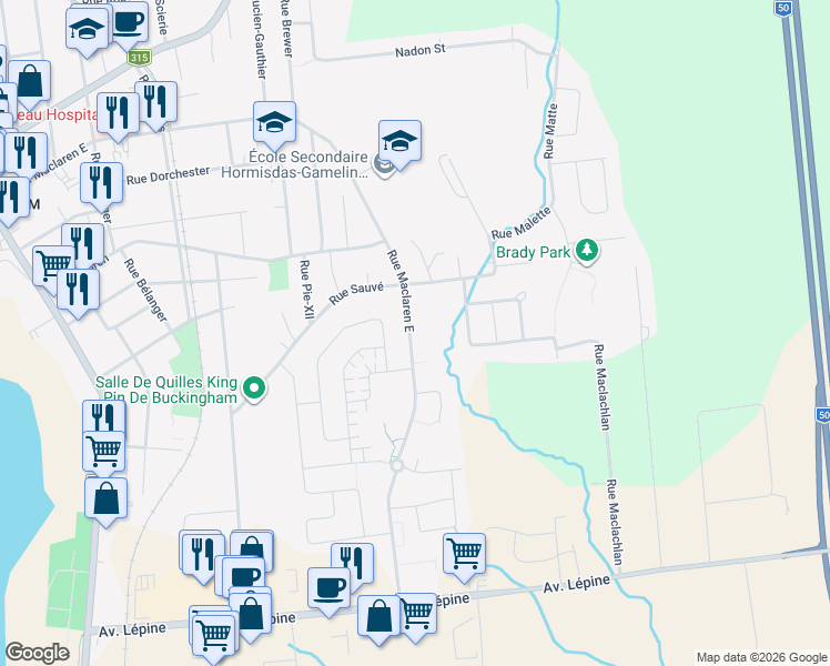 map of restaurants, bars, coffee shops, grocery stores, and more near 668 Rue Maclaren Est in Gatineau