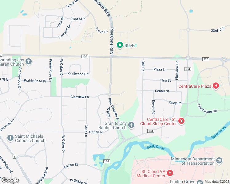 map of restaurants, bars, coffee shops, grocery stores, and more near 5269 Center Street in St. Cloud