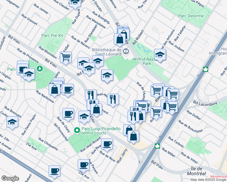 map of restaurants, bars, coffee shops, grocery stores, and more near 5040 Rue des Galets in Montréal