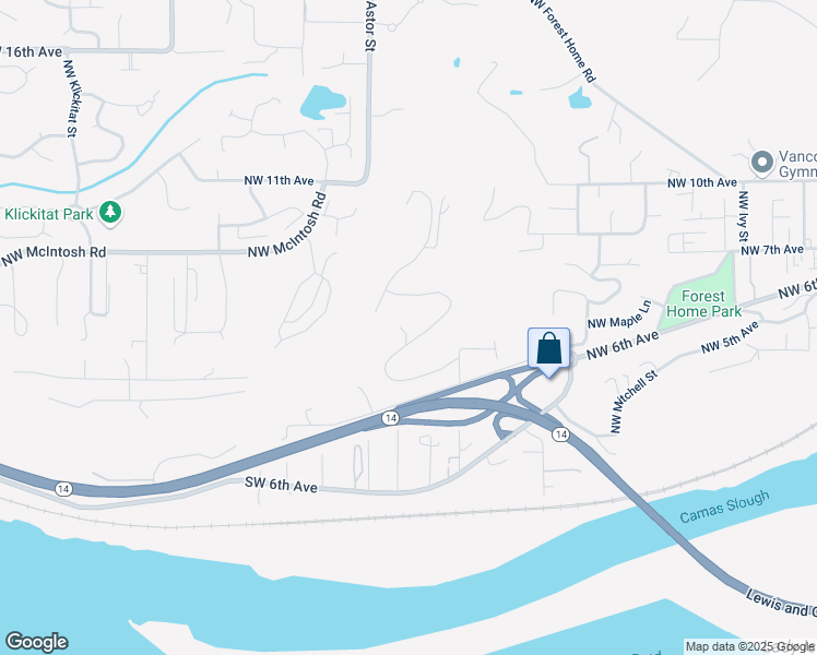 map of restaurants, bars, coffee shops, grocery stores, and more near 2106 Northwest 7th Avenue in Camas