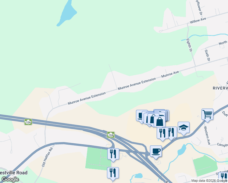 map of restaurants, bars, coffee shops, grocery stores, and more near 198 Munroe Avenue Extension in New Glasgow
