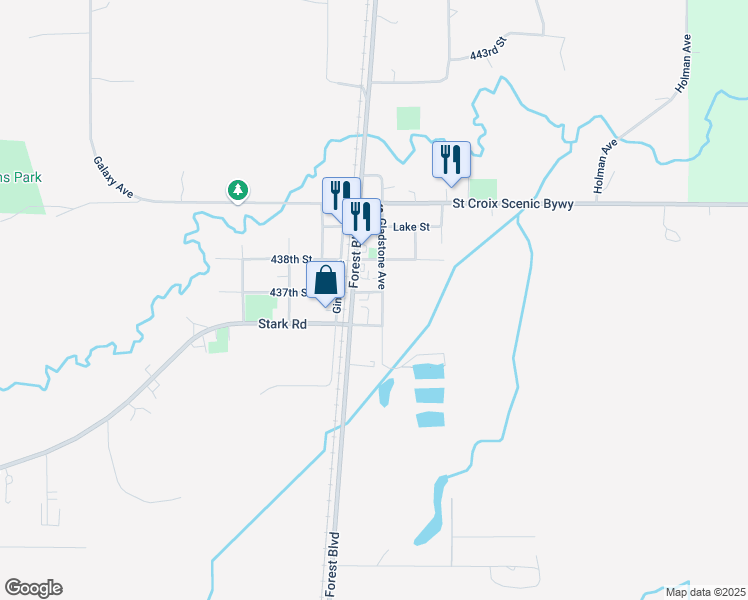 map of restaurants, bars, coffee shops, grocery stores, and more near 6637 437th Street in Harris