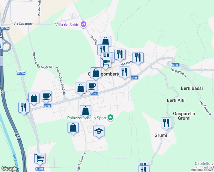 map of restaurants, bars, coffee shops, grocery stores, and more near 24 Via Firenze in Castelgomberto