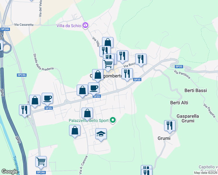 map of restaurants, bars, coffee shops, grocery stores, and more near 24 Via Firenze in Castelgomberto