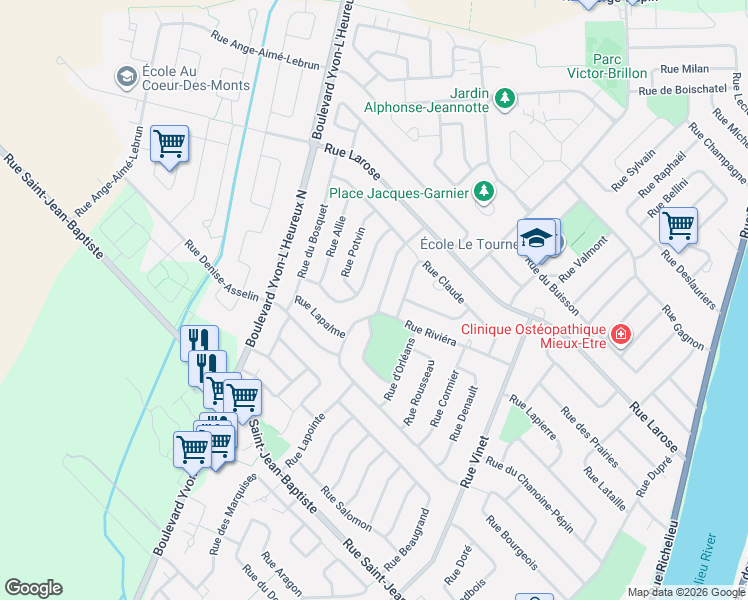 map of restaurants, bars, coffee shops, grocery stores, and more near 872 Rue Bourgeois in Beloeil