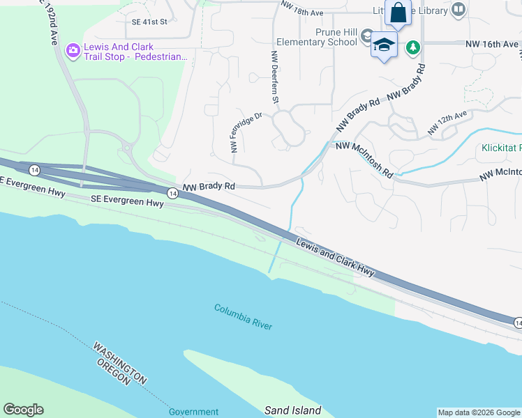 map of restaurants, bars, coffee shops, grocery stores, and more near 610 Northwest Brady Road in Camas