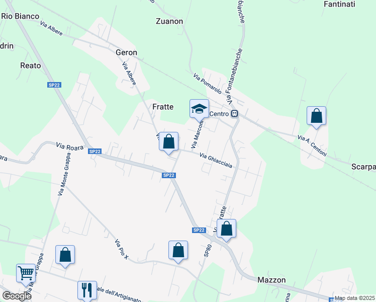 map of restaurants, bars, coffee shops, grocery stores, and more near 25 Via Marconi in Fratte