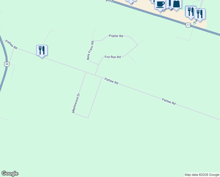 map of restaurants, bars, coffee shops, grocery stores, and more near 696 Pattee Road in Hawkesbury