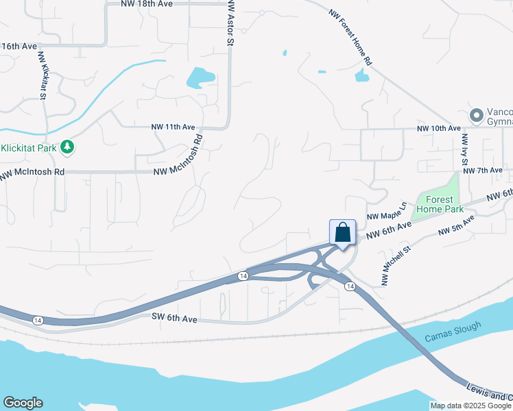 map of restaurants, bars, coffee shops, grocery stores, and more near 2106 Northwest 7th Avenue in Camas