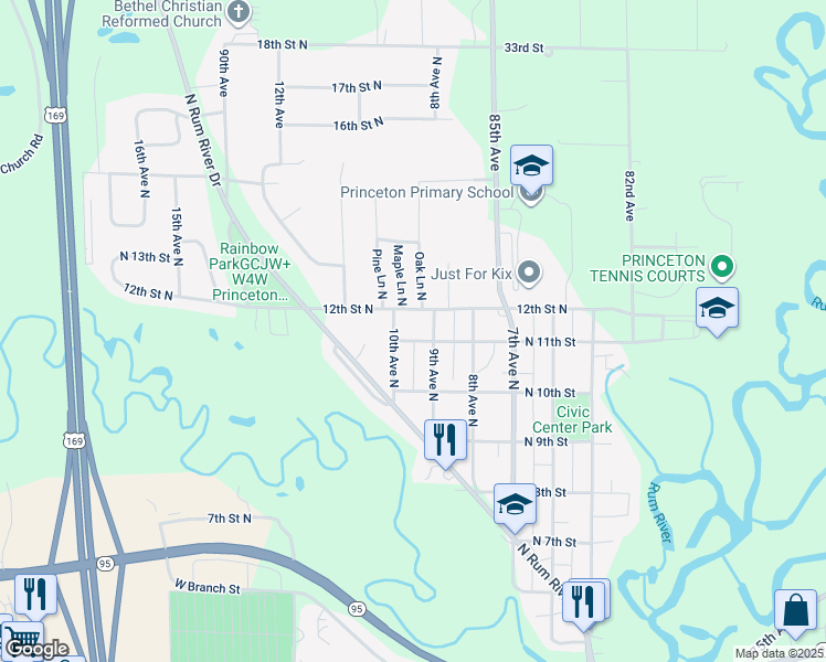 map of restaurants, bars, coffee shops, grocery stores, and more near 902 North 11th Street in Princeton