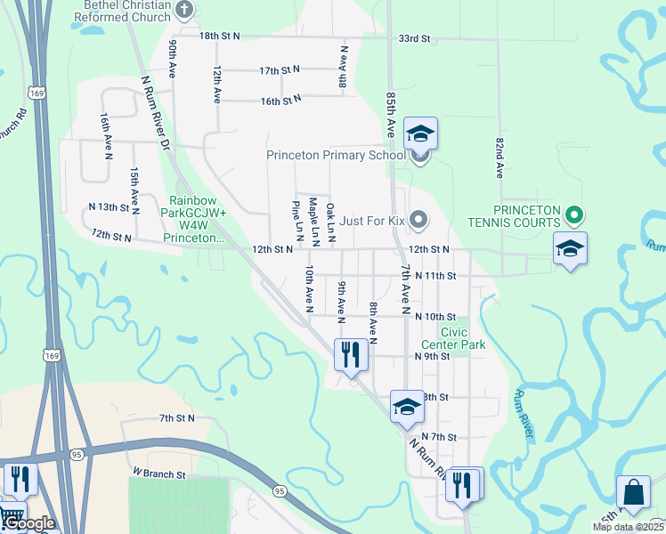 map of restaurants, bars, coffee shops, grocery stores, and more near 902 North 11th Street in Princeton